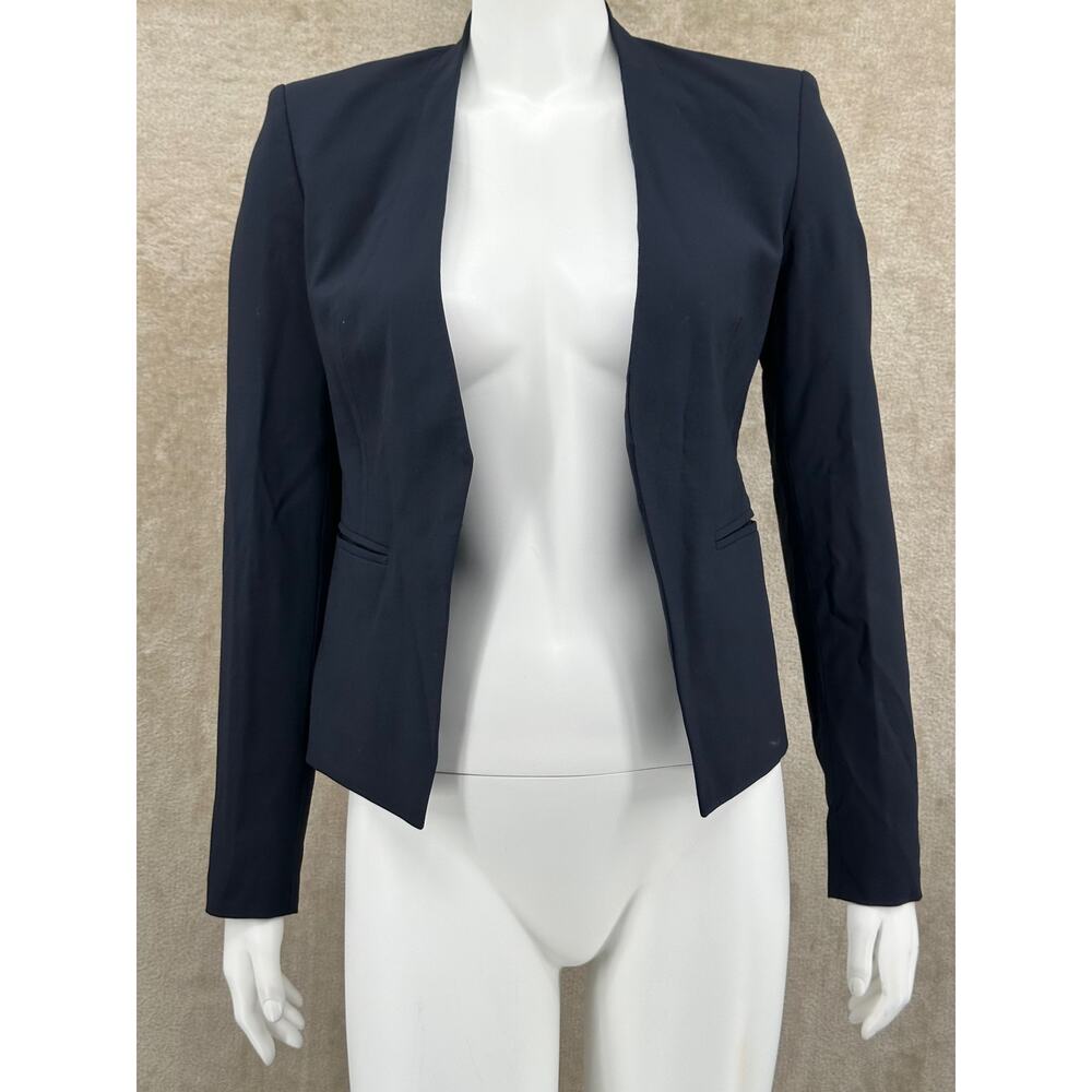 Theory Blazer Womens 0 Navy Lanai Sevona Wool Stretch Open Jacket Minimalist